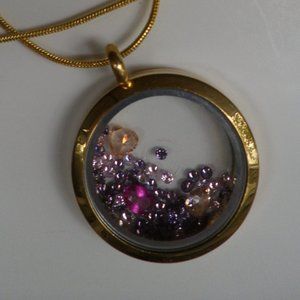Beautiful cubic zirchonias inside a round pendant with chain